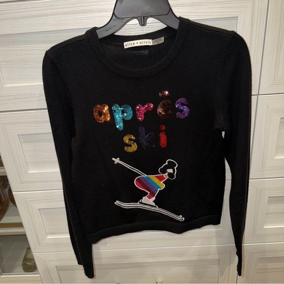 Alice and Olivia Connie Embellished Black Sweater Sequin Apres Ski Small - Picture 3 of 8